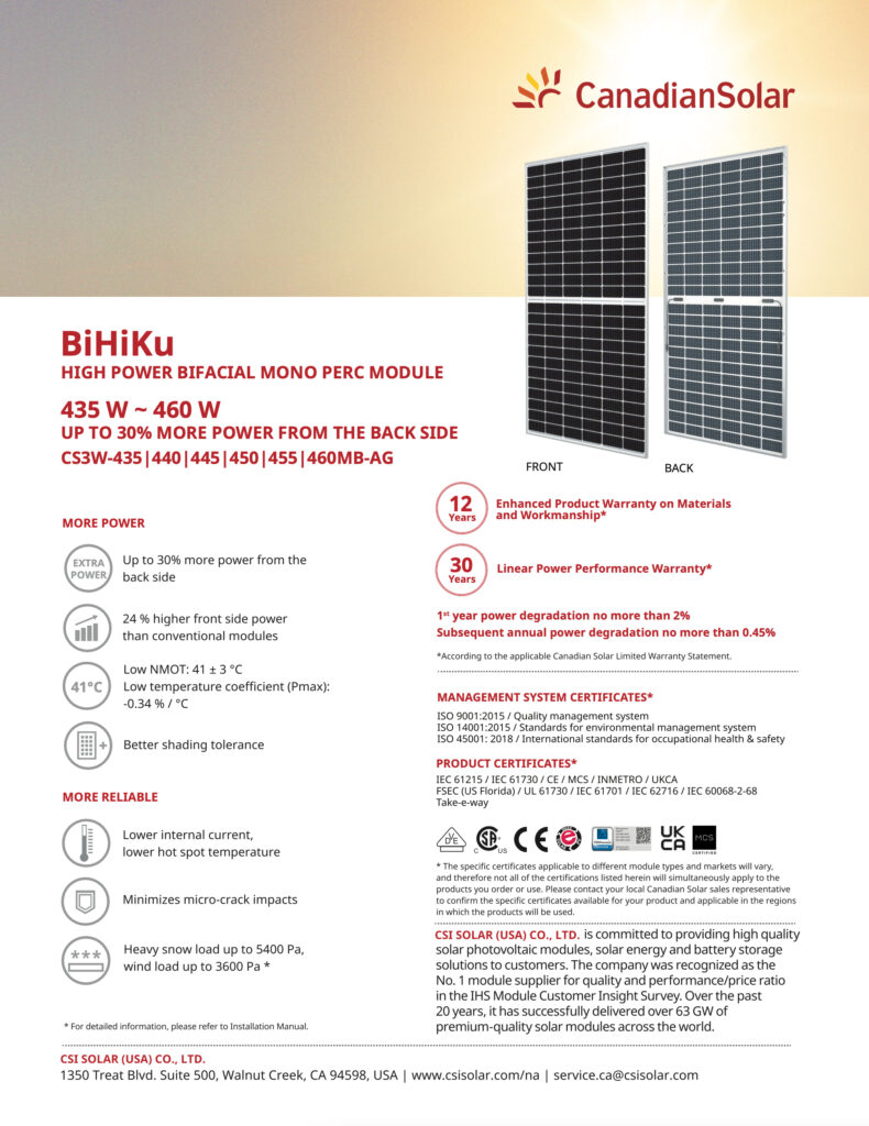 Canadian Solar bifacial solar panels brochure.